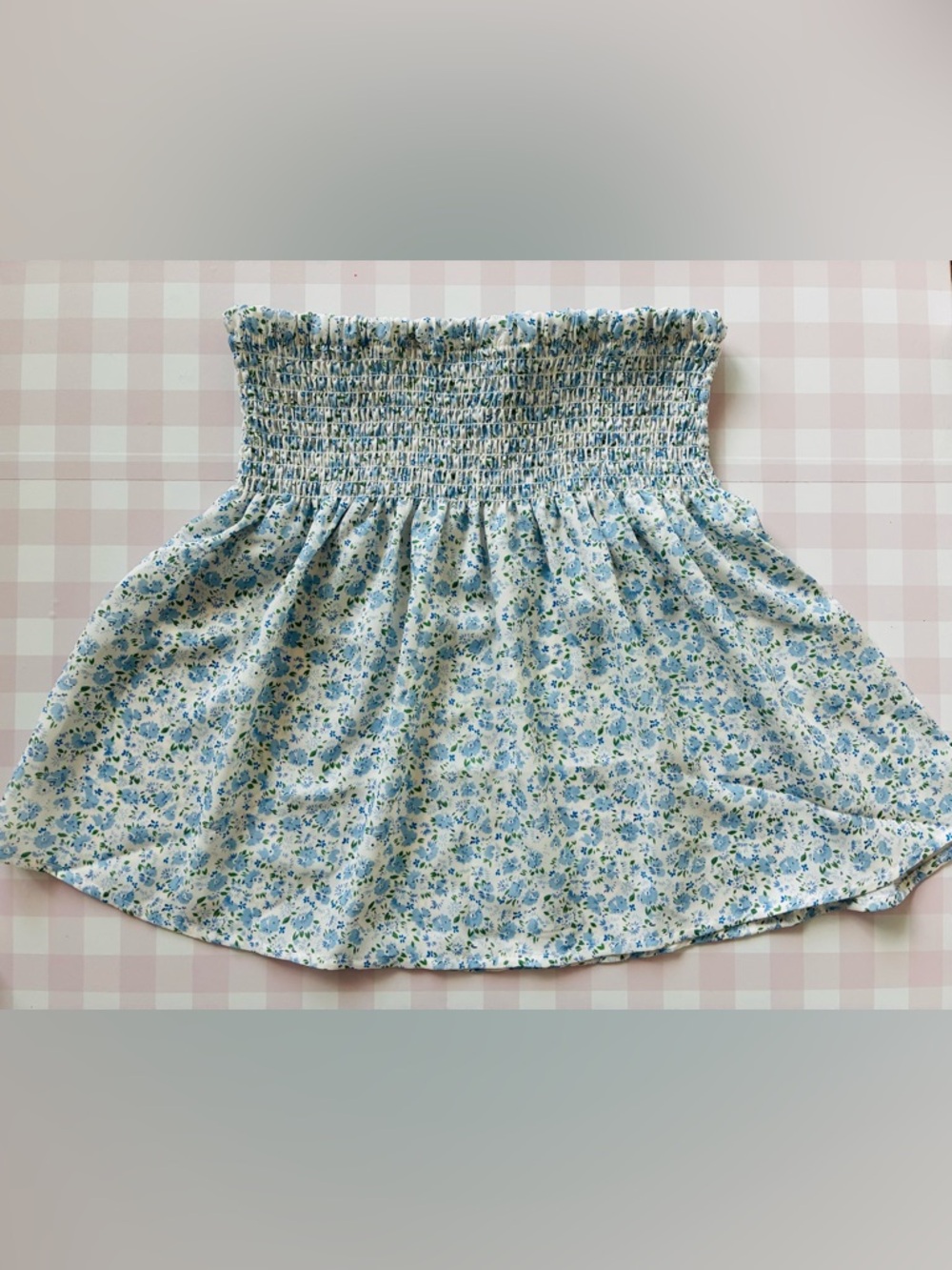 Little English Light Blue and White Floral Smocked Skirt